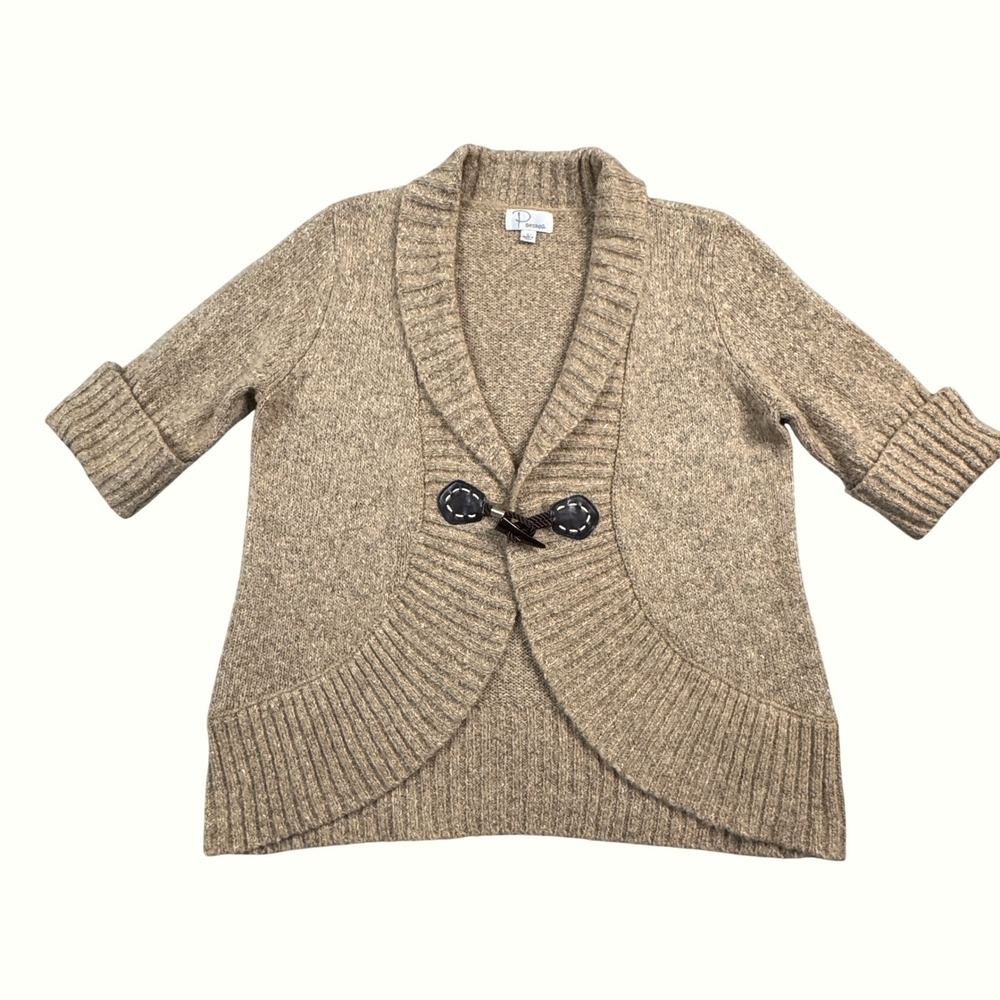 Ponsesa Tan Marl‎ Knit Toggle Front Shawl Collar Cardigan Sweater Womens Large